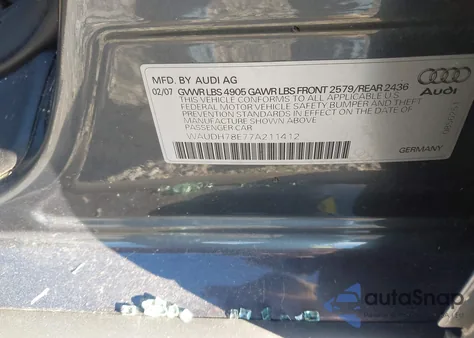 2007 Audi A4 3.2 z USA, uszkodzony, nr VIN WAUDH78E77A211412